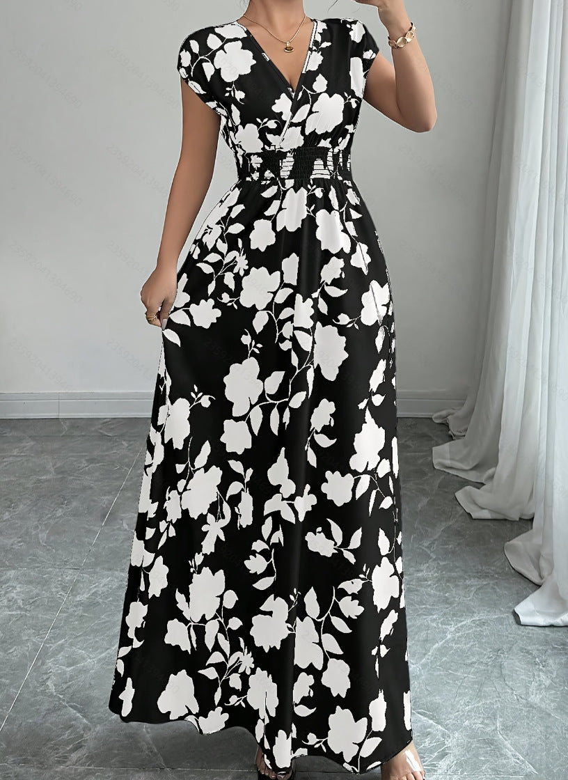 Women's V-Neck Short Sleeve A-Line Summer Dress
