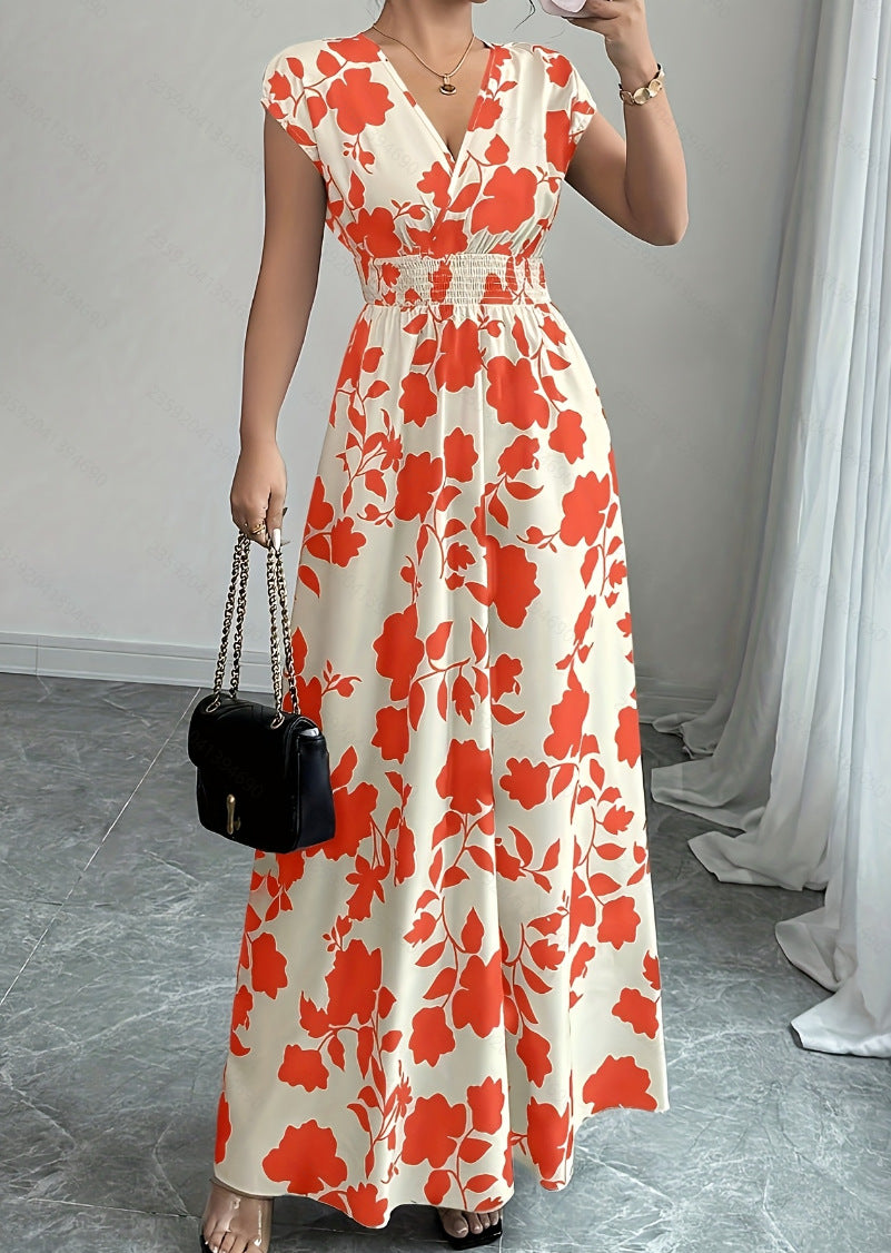Women's V-Neck Short Sleeve A-Line Summer Dress
