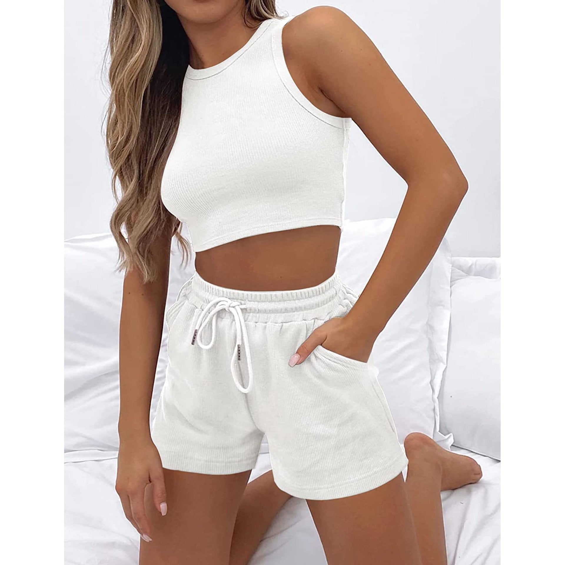 Solid Color Sleeveless Summer Vest & Pants Set for Women