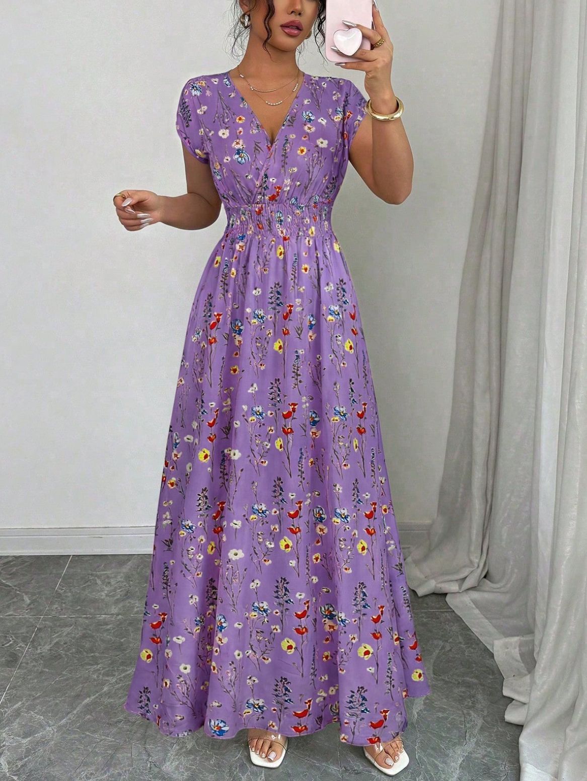 Women's V-Neck Short Sleeve A-Line Summer Dress