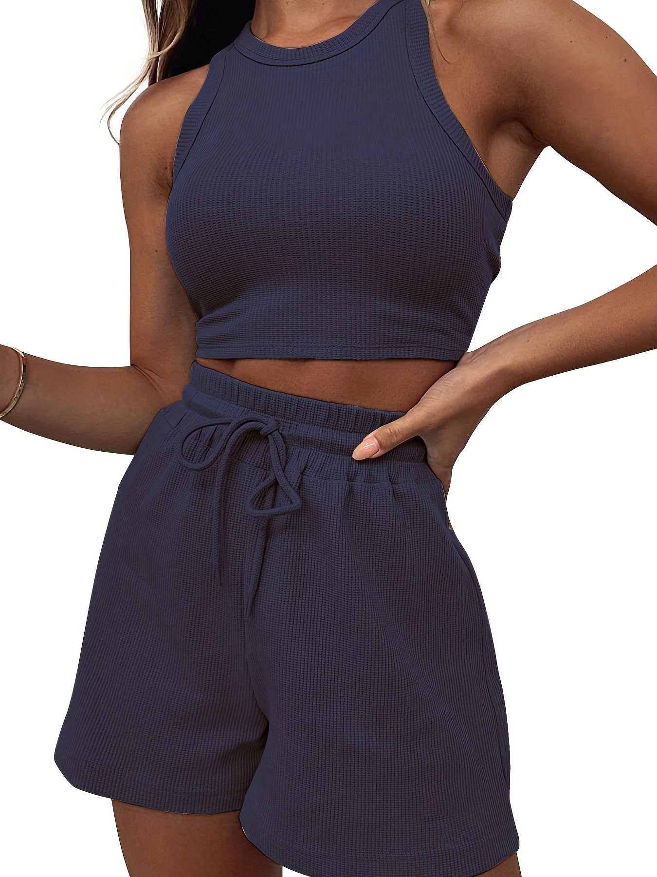 Solid Color Sleeveless Summer Vest & Pants Set for Women