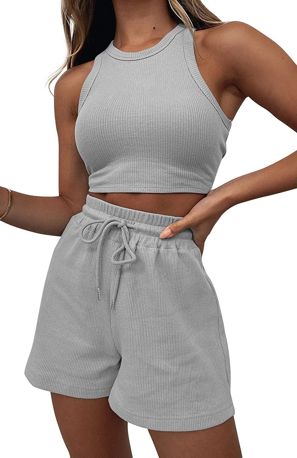 Solid Color Sleeveless Summer Vest & Pants Set for Women