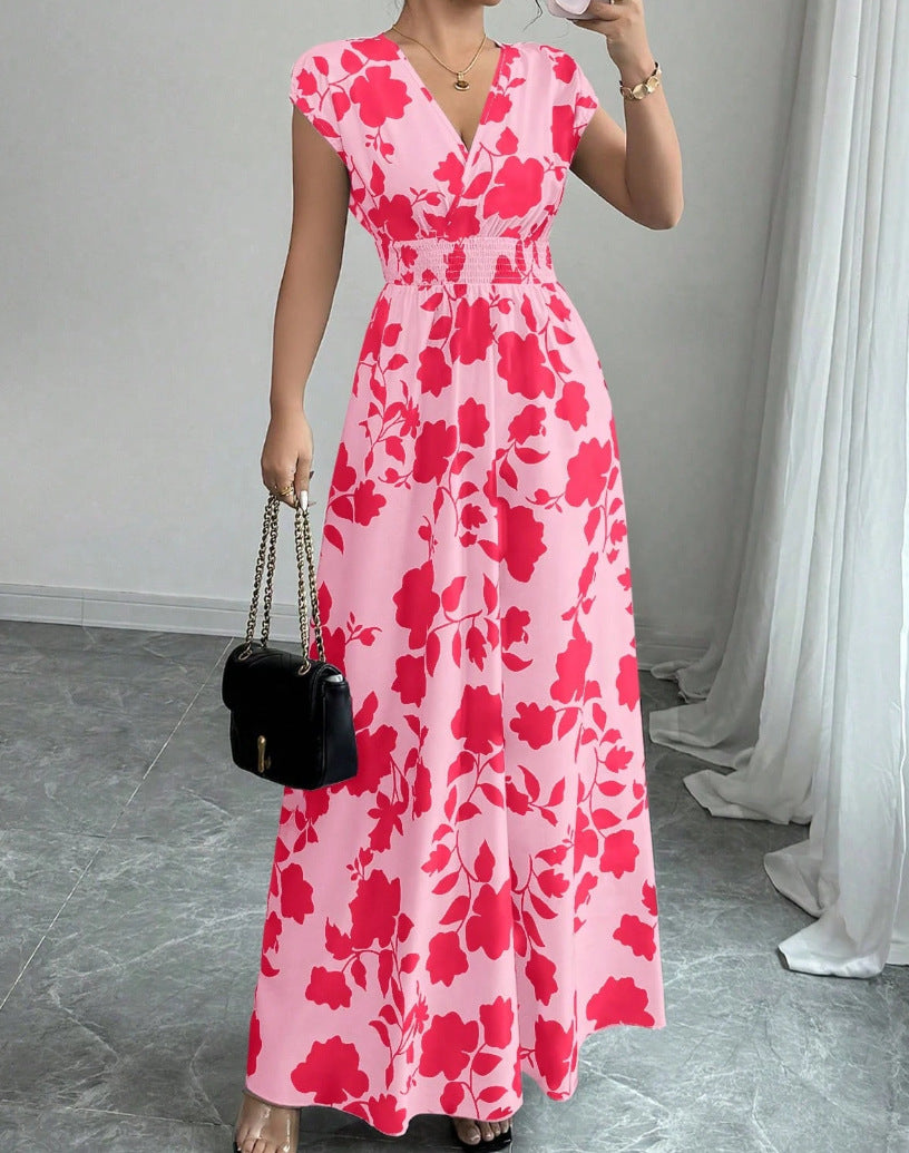 Women's V-Neck Short Sleeve A-Line Summer Dress