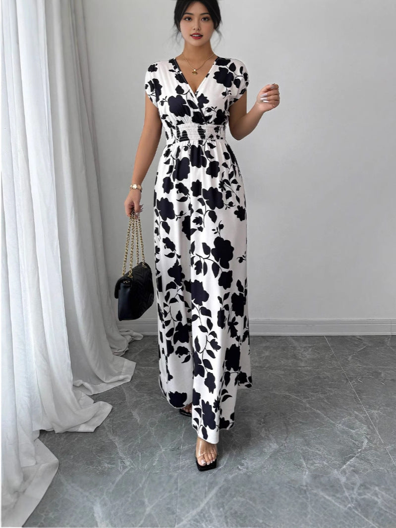 Women's V-Neck Short Sleeve A-Line Summer Dress