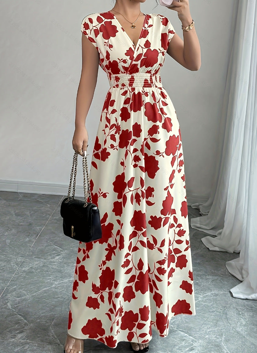 Women's V-Neck Short Sleeve A-Line Summer Dress