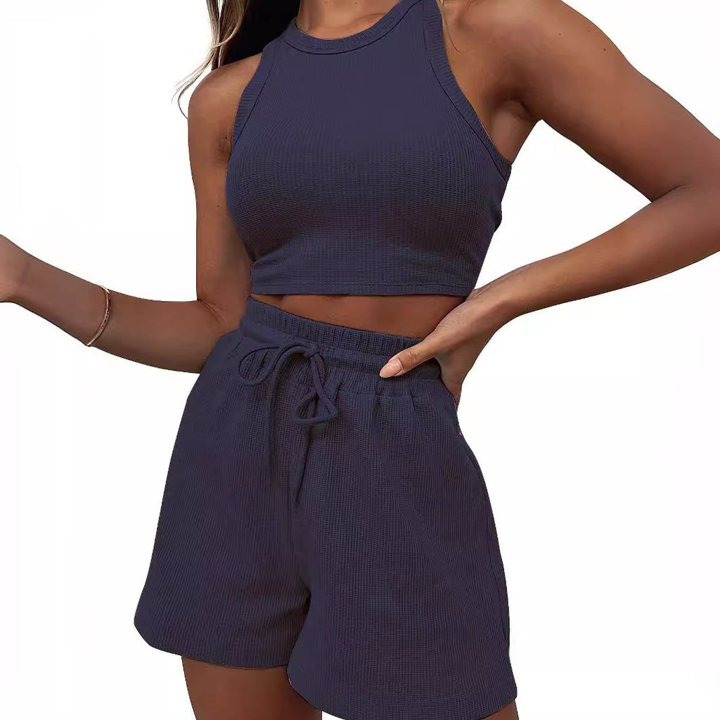 Solid Color Sleeveless Summer Vest & Pants Set for Women