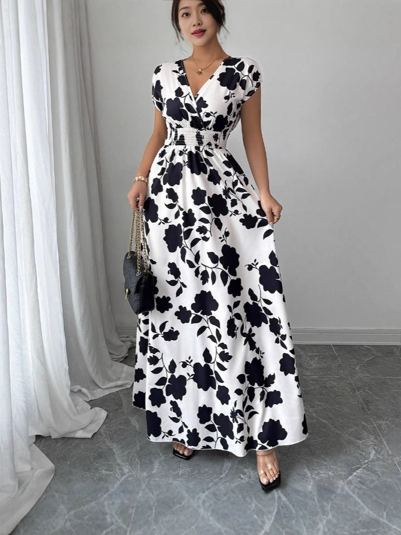 Women's V-Neck Short Sleeve A-Line Summer Dress