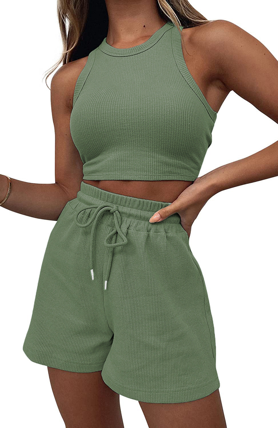 Solid Color Sleeveless Summer Vest & Pants Set for Women