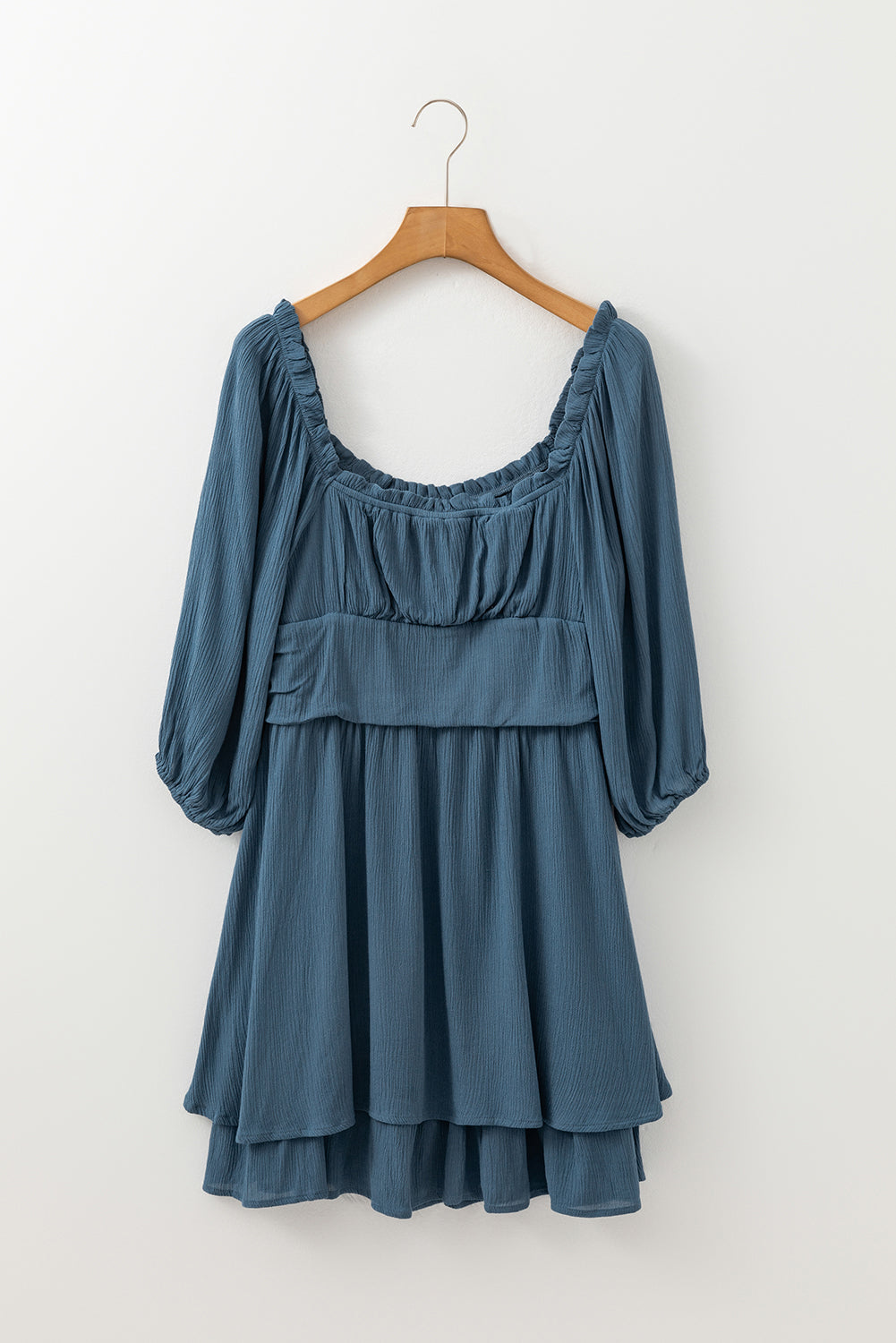 LIMITED SUPPLY Women's Frilled Neck Mini Dress – 3/4 Sleeve Ruche Layered Dress