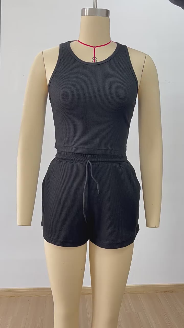 Solid Color Sleeveless Summer Vest & Pants Set for Women